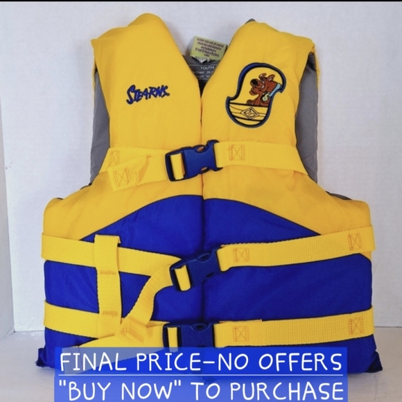 ⤵️💛Stearns Scooby-Doo ski vest blue & yellow 26-29" chest 50-90 lbs - Picture 1 of 11